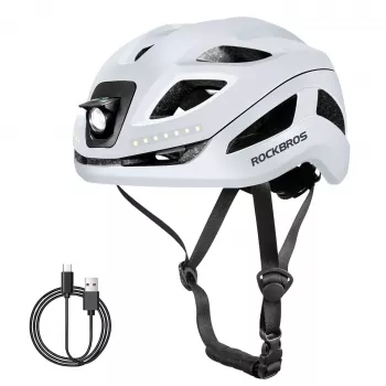 ROCKBROS ZK-077 Smart Bicycle Helmet with Integrated Multi-Directional LED Lighting, 57-61 cm, White