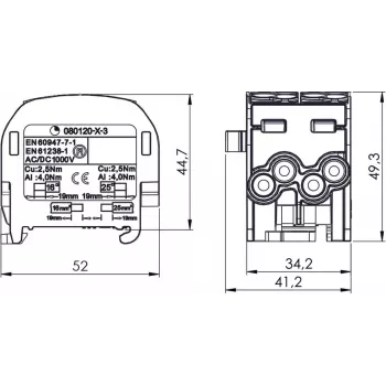SIMET SCB 25-2 razvodni blok Al/Cu, plavi, 81505003
