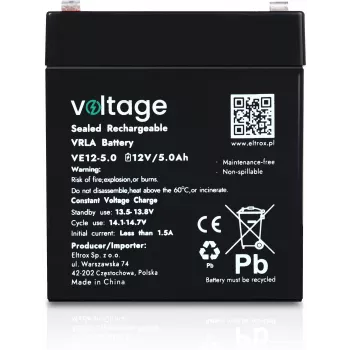 Voltage AGM baterija 12V 5Ah VE12-5.0 (životni vijek 6-9 godina)