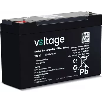 VOLTAGE AGM Battery 6V 12Ah VE6-12 (6-9 Years Life)
