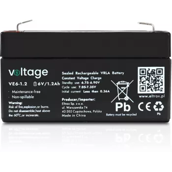 AGM Battery Voltage 6V 1.2Ah VE6-1.2 (Design Life 6-9 Years)