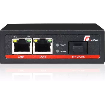 GETFORT GF-102-2PG-S-65 PoE+ medijski konverter 2-portni Gigabit Ethernet SFP RJ-45 1000Mbps