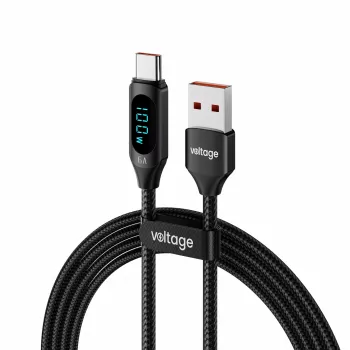 USB-A na USB-C kabel Voltage PowerDisplay 66W 100cm crni