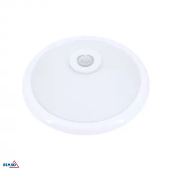 BEMKO TAZAN stropna svjetiljka s PIR senzorom 2x40W E27 IP20, staklo+čelik+plastika, bijela