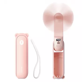 Jisulife Life8 ručni ventilator prijenosni USB ventilator s powerbankom 2000mAh i svjetiljkom, ružičasti