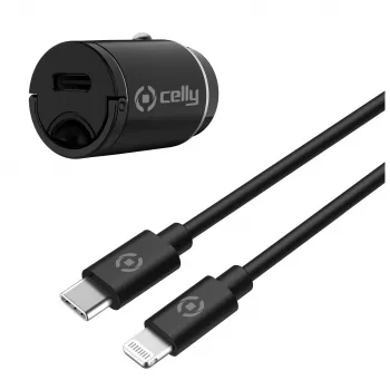 CELLY CCMINILIGHT – auto punjač USB-C + USB-C na Lightning kabel 20W [PRO POWER]