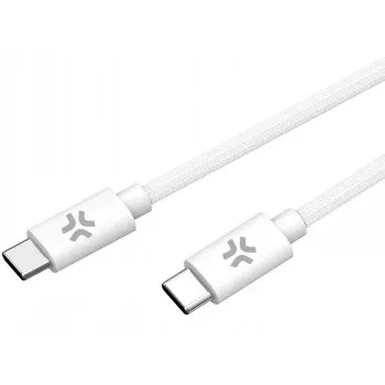 CELLY USBCUSBCCOTT - USB-C na USB-C kabel s pamučnim pletenjem, bijeli (Power Delivery)