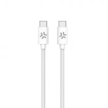 CELLY USBCUSBCCOTT - USB-C na USB-C kabel s pamučnim pletenjem, bijeli (Power Delivery)