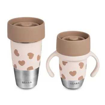 Beaba Mini & Me BigLove set čaša od nehrđajućeg čelika za majku i dijete 360° čaša za vježbanje 2-dijelni