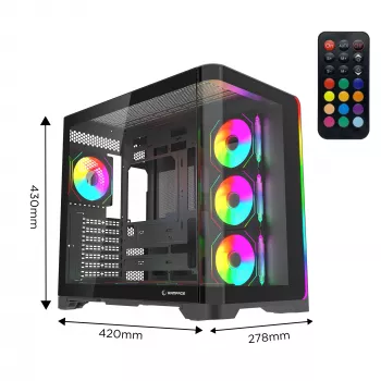 Rampage LYRON Mid Tower kućište za gaming PC, 7x ARGB PWM ventilatori, kaljeno staklo, crno