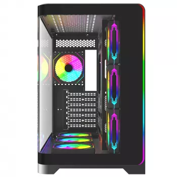 Rampage LYRON Mid Tower kućište za gaming PC, 7x ARGB PWM ventilatori, kaljeno staklo, crno