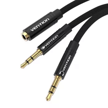 Vention BBLBAB 3.5mm Audio Splitter Cable Female to 2x Male, 0.6m, Black