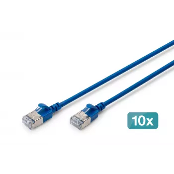 DIGITUS CAT 6A F-FTP Slim patch kabel, 0,3 m, plavi, 10 komada, LSZH, 10 Gbps, RJ45