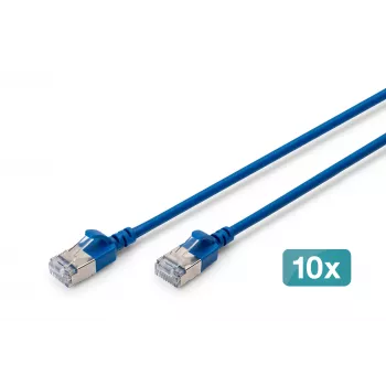 DIGITUS CAT 6A F-FTP Slim patch kabel, 0,5 m, plavi, 10 komada