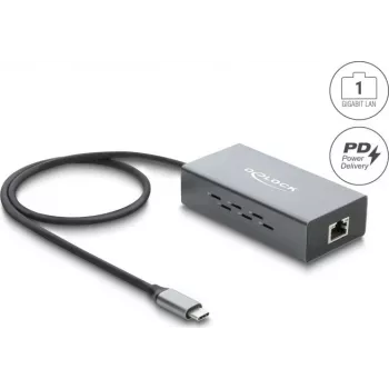 Delock USB Type-C Gigabit Ethernet mrežni adapter s RJ45 PoE i USB Power Delivery