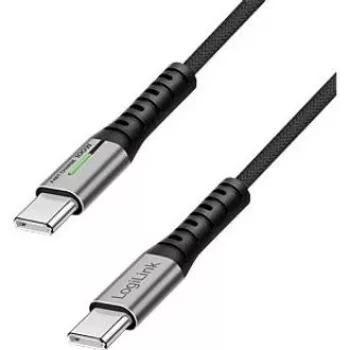 LogiLink USB 2.0 Type-C Cable 0.3m 480Mbps 100W PD Braided with LED Black