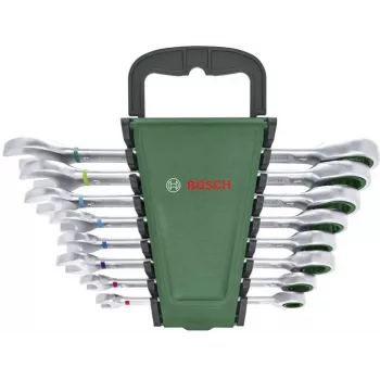 Bosch 8-dijelni set kombiniranih račvastih ključeva s 72-zubnom preklopnom čegrtaljkom, krom-vanadij, metrički 8-19 mm, zeleno-crna kutija