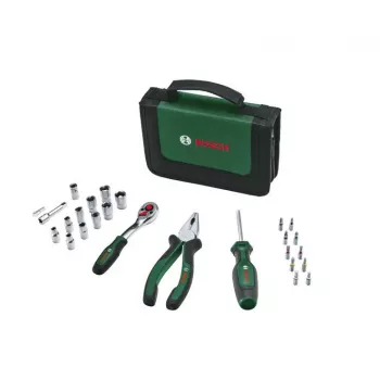 Bosch početni set alata, 26 komada (zeleno-crni, s tekstilnom torbicom na patentni zatvarač)