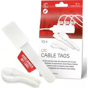 LABEL THE CABLE LTC 2620-10 višekratne čičak vezice za kabele s integriranim etiketama, bijele, 10 komada