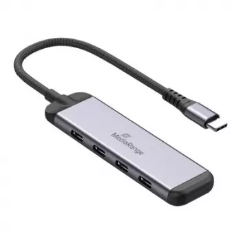 MEDIARANGE MRCS512 USB-C hub 4-Port 3x USB-C 3.2 Gen 1 + 1x PD 100W srebrni