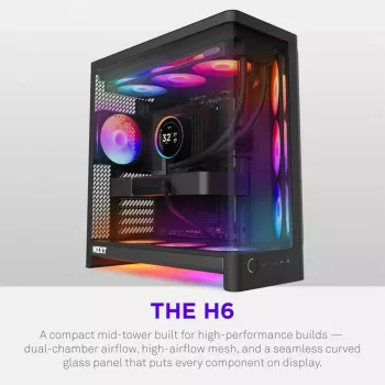 NZXT H6 RGB+ 2026 Mid-Tower Airflow Gaming kućište crno kaljeno staklo
