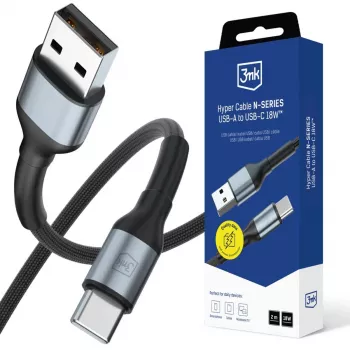 3mk Hyper Cable N-SERIES USB-A na USB-C 2m 9V/2A 18W crni