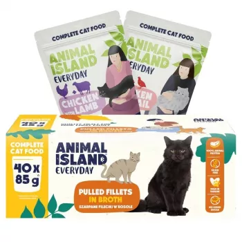 ANIMAL ISLAND Everyday mokra hrana za mačke u vrećicama, miješani okus, 40 x 85 g, potpuna prehrana za odrasle mačke
