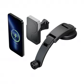 ALOGIC Matrix Universal Magnetic Wireless Car Charger Mount with Suction Cup and Air Vent Clip, 15W Qi Fast Charging, Automatic Clamping, 360° Rotation, Black