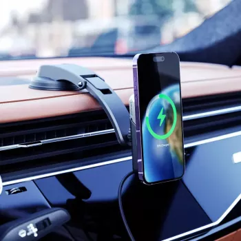 ALOGIC Matrix Universal Magnetic Wireless Car Charger Mount with Suction Cup and Air Vent Clip, 15W Qi Fast Charging, Automatic Clamping, 360° Rotation, Black