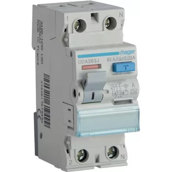 HAGER CDA263J zaštitna strujna sklopka 1P+N 63A 30mA tip A 6kA 230V, 2 modula, za DIN tračnicu