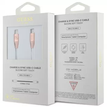 GUESS GUCCLALRGDP USB-C na USB-C kabel za brzo punjenje 1,5 m ružičasti s utisnutim logom
