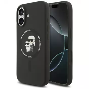 Karl Lagerfeld silikonska Karl & Choupette Ring MagSafe futrola za iPhone 17 - crna