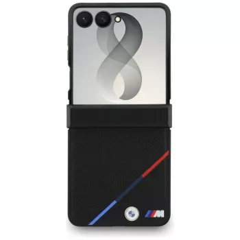 BMW M Leather Perforated Tricolor Stripe MagSafe Case for Samsung Galaxy Z Flip8 - Black