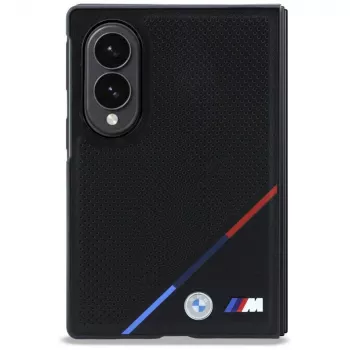 BMW M Leather Perforated Tricolor Stripe Metal Logos MagSafe Case for Samsung Galaxy Z Fold8 - Black