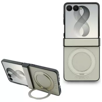 Guess Magnetic Ring Stand Grained Classic Logo MagSafe futrola za Samsung Galaxy Z Flip 8, bež