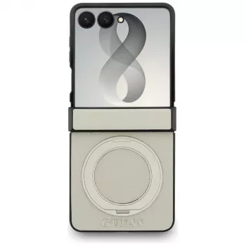 Guess Magnetic Ring Stand Grained Classic Logo MagSafe futrola za Samsung Galaxy Z Flip 8, bež