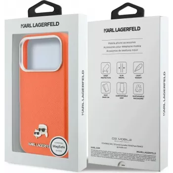 Karl Lagerfeld Karl & Choupette Head Pins Saffiano MagSafe futrola za iPhone 17 Pro Max – narančasta