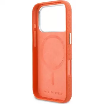 Karl Lagerfeld Karl & Choupette Head Pins Saffiano MagSafe futrola za iPhone 17 Pro Max – narančasta