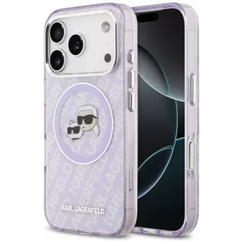Karl Lagerfeld IML Glitter Karl & Choupette Heads Logo MagSafe futrola za iPhone 17 Pro Max - ljubičasta