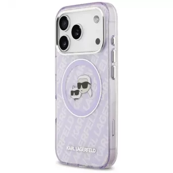 Karl Lagerfeld IML Glitter Karl & Choupette Heads Logo MagSafe futrola za iPhone 17 Pro Max - ljubičasta