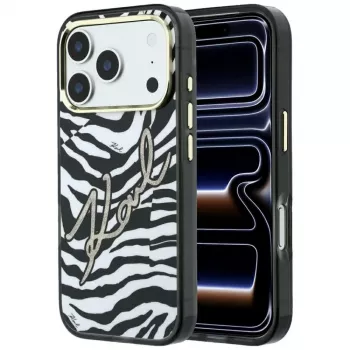 Karl Lagerfeld IML Signature Zebra Glitter MagSafe futrola za iPhone 18 Pro Max / 17 Pro Max - zlatna