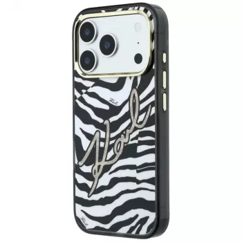 Karl Lagerfeld IML Signature Zebra Glitter MagSafe futrola za iPhone 18 Pro Max / 17 Pro Max - zlatna
