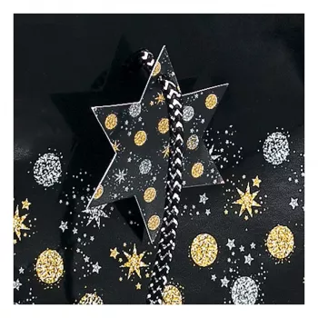 SIGEL GT030 Stardust vrećica za darove za 5 boca, tamnoplava s metalik detaljima, ručke od tekstilne uzice, 320 x 100 x 380 mm