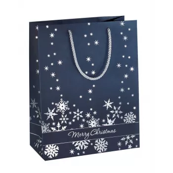 SIGEL GT110 set vrećica za darove sa srebrnim pahuljicama, 3 komada, premazani papir, bijele ručke od tekstilne uzice, metalik sjaj, za Božić i zimu, 230 x 180 x 100 mm