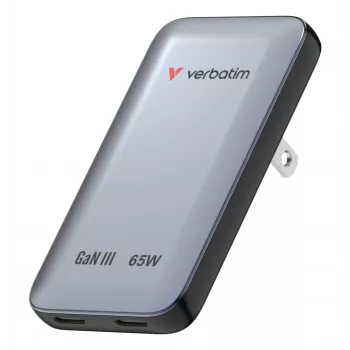 Verbatim Slim GaN punjač 2 porta 65W (EU/UK/US) sivi
