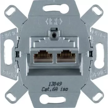 Hager WDF410862 oklopljeni Cat.6A RJ45 podatkovni priključni modul, 2 porta, ugrađni, 10G, bijeli