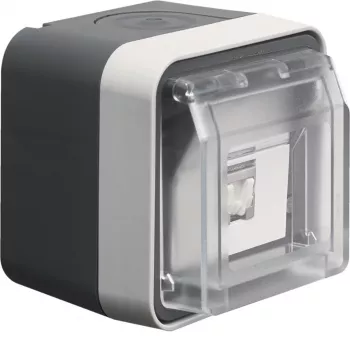 Hager WNC226 nadžbukni podatkovni priključak, oklopljeni, Cat.6 RJ45, 8-polni, IP55, siva, 1 port