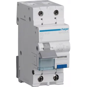 Hager ADC910D RCBO 2P 10A 30mA tip AC zaštitna strujna sklopka s nadstrujnom zaštitom