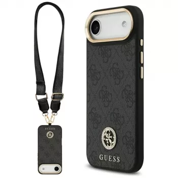 GUESS 4G Strass Logo MagSafe maska za iPhone Air s metalnim tipkama i petljom za zapešće - crna
