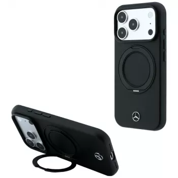Mercedes kožna futrola s prstenastim stalkom MagSafe za iPhone 18 Pro / 17 Pro, crna